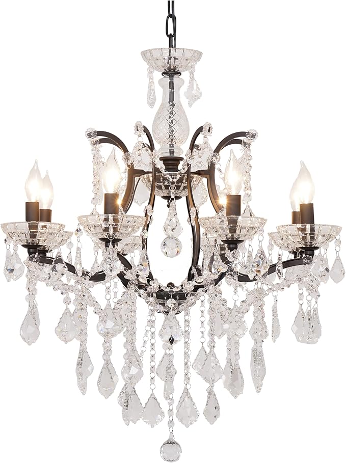 8-Light Crystal Chandelier Black Finish Modern Luxury Antique Flush Mount