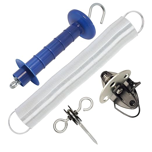 5 Pack Electric Fence Gate Kit, with Spring Gate Handle, 2 Anchor Insulators and 19.69-Feet Tension Big Spring，for Electric Fence Gate Livestock Fence Agricultural Fencing and Pasture