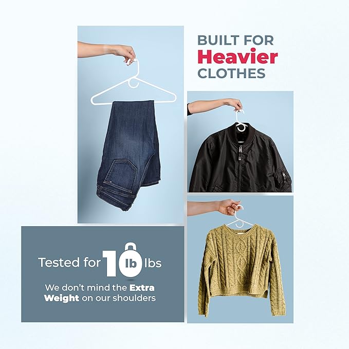 Neaties Heavy Duty Clothes Hangers 100+ Pack (162 Count) – Made in The USA – 8lb Capacity Plastic Hangers for Adult Clothing – Durable for Pants, Coats, Jackets, or Jeans – White & Gray