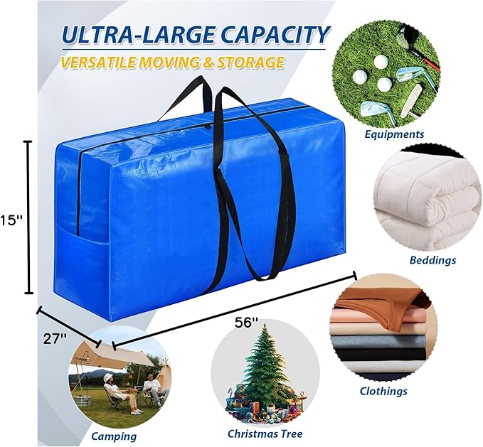Extra Large Storage Bags, 98 Gallon XXL Jumbo Large Moving Bags Heavy Duty, Storage Totes Boxes Supplies for College, Foldable Duffle Bag for Travel, Christmas Tree Bag, 56x27x15inch - 1PACK
