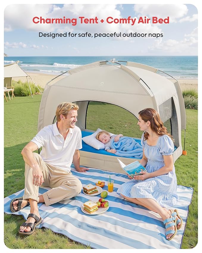 QPAU Inflatable Toddler Travel Bed with Tent – Lightweight Blow Up Kids Air Mattress with Hand Pump – Indoor & Outdoor Portable Sleeping Solution for Camping, Travel, Home, Grandma’s – Ages 3+