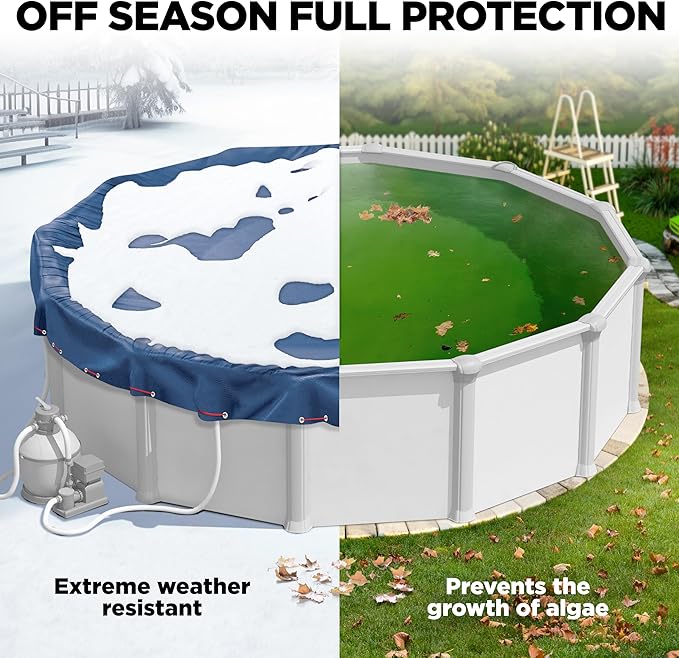 15 ft Round Pool Cover for Above Ground Pools, Above Ground Cover for Winter, Keeps Out Debris, Cold and UV Resistant, Supreme Mesh, Navy Blue