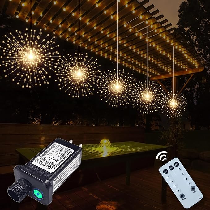 5 Pcs 1000 LED Plug-in Starburst Sphere Lights, Firework Light 8 Modes Dimmable