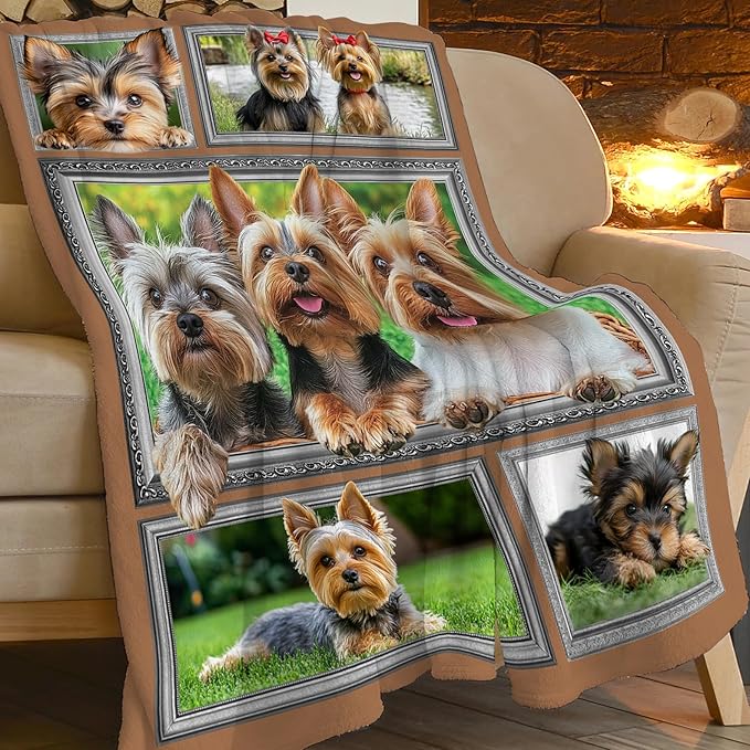 Yorkie Blanket Yorkshire Terrier Decor Throw Blanket Super Soft Flannel Lightweight Fluffy Plush Fuzzy Fleece Dog Blanket Gifts for Dog Lover Woman Girl Kids Boys for Bed Sofa Bedding 40"X50"