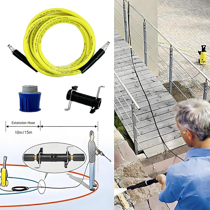 5800PSI/400Bar Ultra Flexible Pressure Washer Hose for Bosch Home Cleaning, 5M-30M High Pressure Extension Tube with Quick-Connect Adapter,(Red/Blue/Yellow/Green/Grey/Orange/Light Blue)(Yellow,50FT)