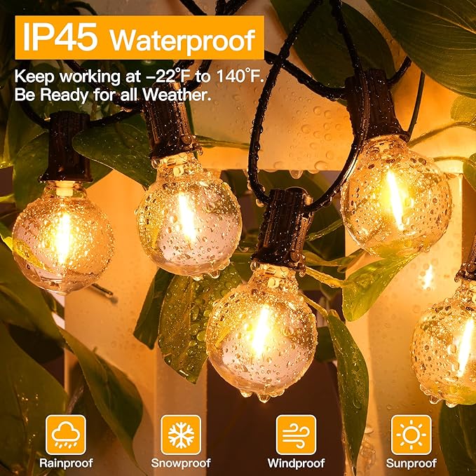 Ollny 25FT Outdoor String Lights, Waterproof Connectable Shatterproof Outside