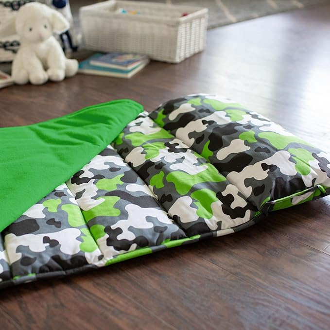 Wildkin Kids Original Nap Mat – Cozy Kids Sleep Mat with Pillow, Ideal for School & Travel - Camo Green