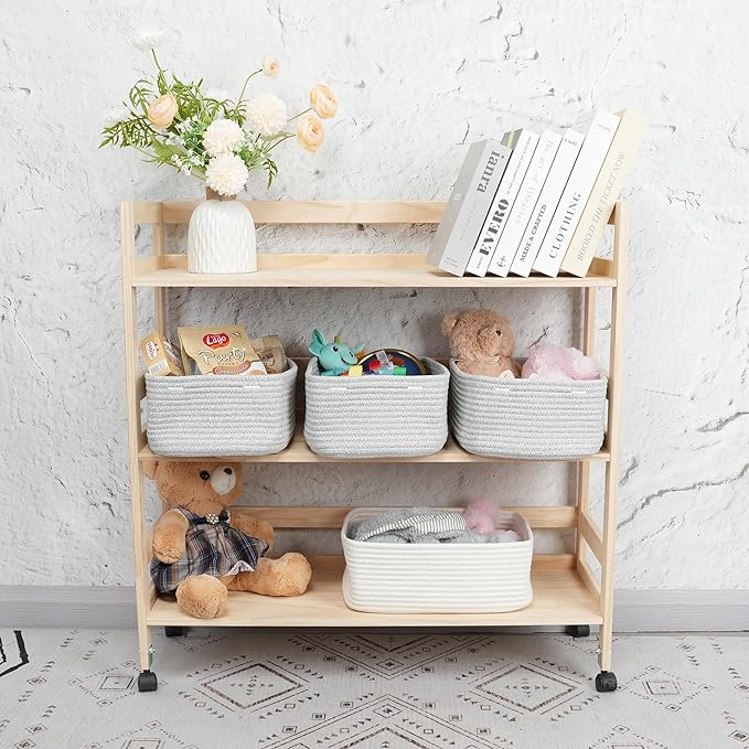 Small Woven Storage Baskets 13“X9”X5“ Decorative Rope Bins for Organizing Shelves, Closets, and Toys, Empty Gift Baskets, Cute Organizer Basket for Home and Office (grey, Large)