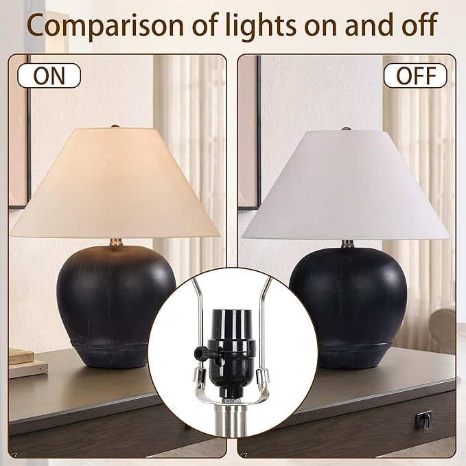 Pia Ricco 21'' Medium Size Black Glossy Ceramic Base Ceramic Basin Table Lamp