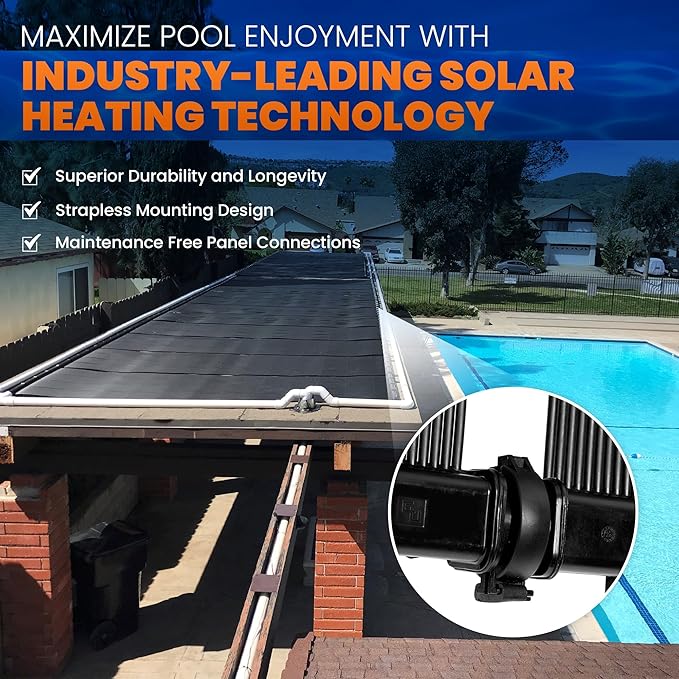 Industrial Grade Solar Pool Heater DIY Kit - Superior High-Wind Strapless Mounting System & Maximum Freeze Resistance (5-4'x7.5' / 150 Square Feet)