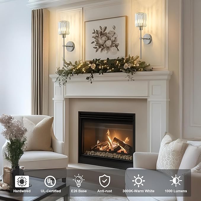 Hardwired Crystal Wall Sconces Set of Two