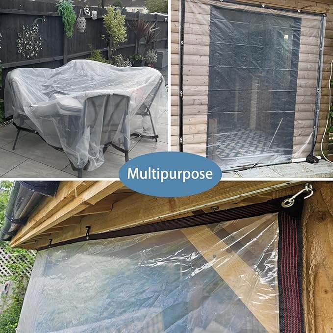 Clear Tarp 6x10 FT Waterproof Heavy Duty Vinyl Cover with Grommets for Patio Enclosure Plants Chicken Coop & Porch Winter Protection