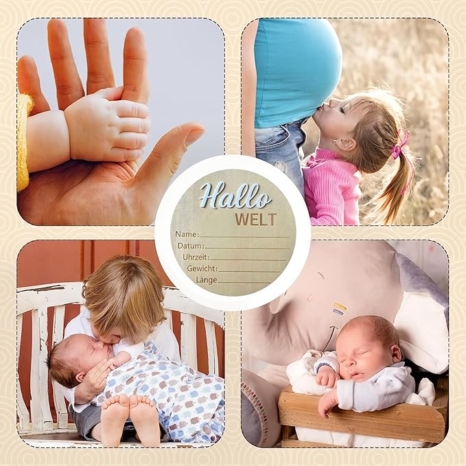 Baby Announcement Sign, 5.9 Inch Wooden Hello World Newborn Signs, "Hallo Welt" Decoration, Birth Announcement Sign, Welcome Newborn Arrival to World, Hospital Nursery for baby