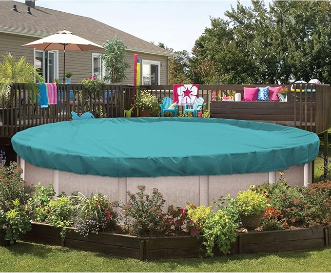 ECOOPTS 8 ft Round Pool Cover for Above Ground Pools, Swimming Pool Cover Protector Winter Safety Cover (Turquoise)