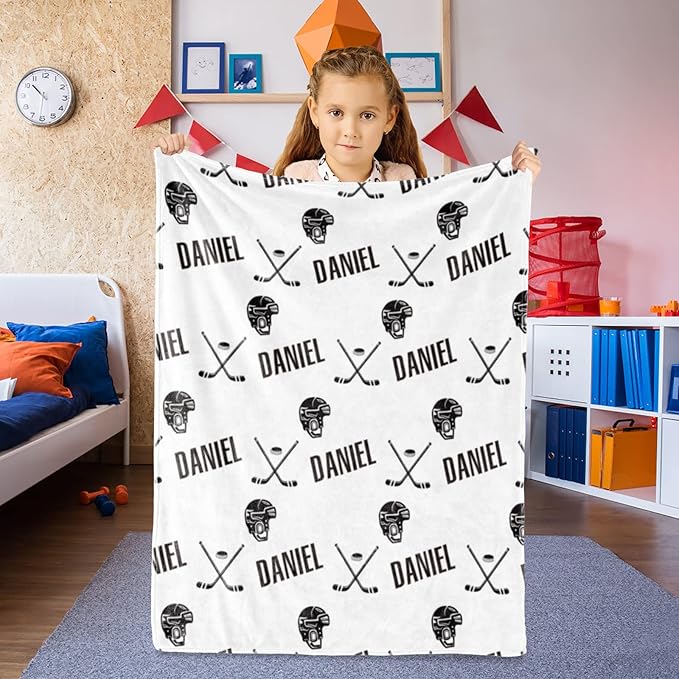 Custom Hockey Baby Name Blanket: Personalized Baby Essentials for Boys and Girls - Birthday Gift for Hockeys Lovers - Soft Fluffy Warm Skin Blankets 60x80inch