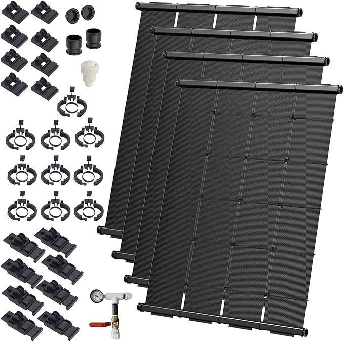 Industrial Grade Solar Pool Heater DIY Kit - Superior High-Wind Strapless Mounting System & Maximum Freeze Resistance (4-4'x12.5' / 200 Square Feet)