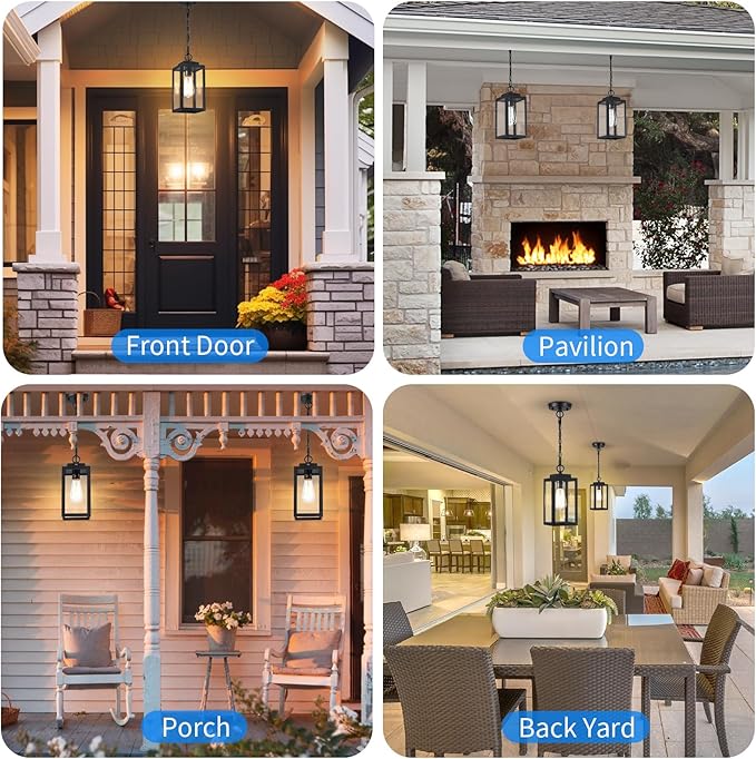 11'' Outdoor Pendant Light, Modern Outside Chandelier Outdoor Hanging Lantern