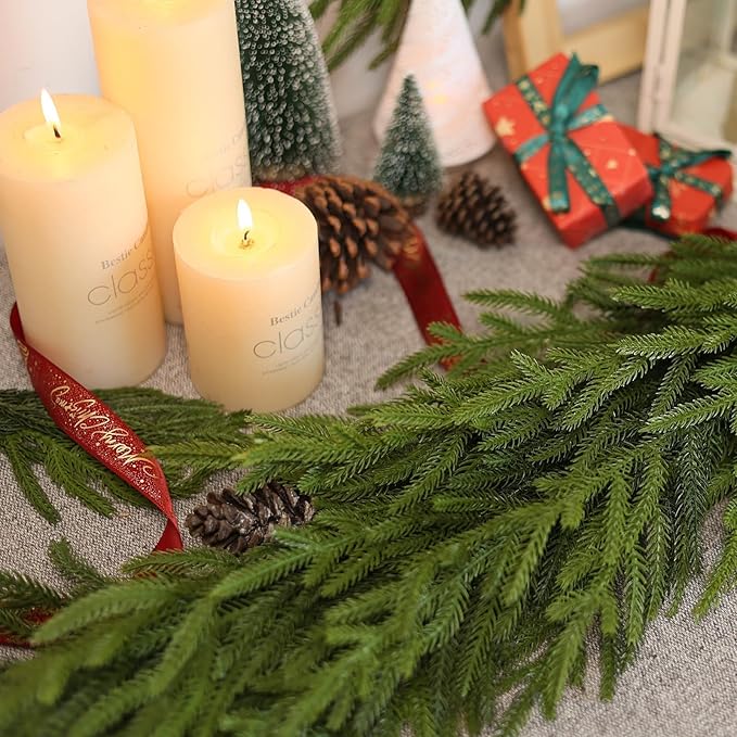 Artificial Norfolk Pine Garland - Faux Christmas Garland Fake Green Garland for Fireplace,Table, Stairs, Mantle, Window,Indoor Outdoor,Home,Holiday Decor(1 PCS,5 FT)