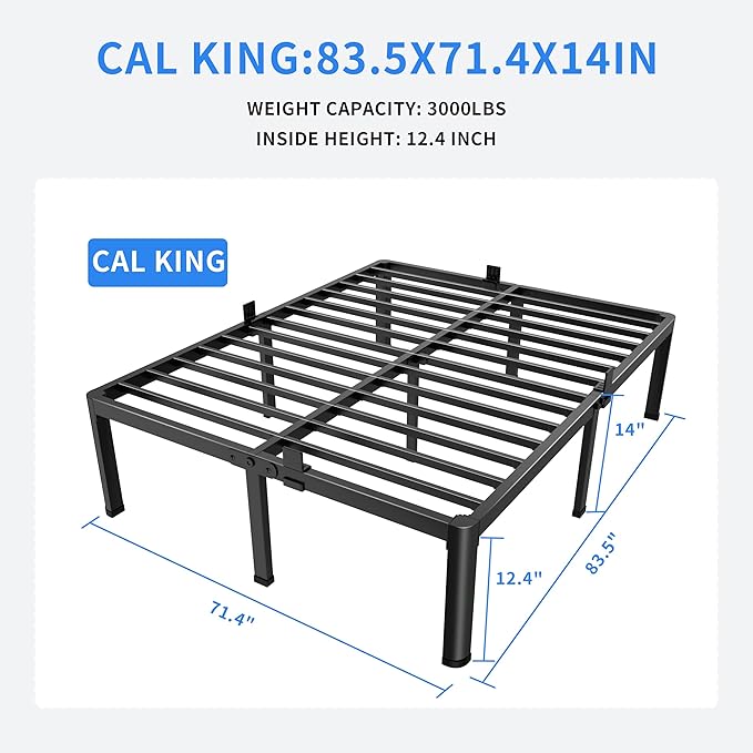 MAF 14 Inch California King Metal Platform Bed Frame with Round Corner Legs, 3000 LBS Heavy Duty Steel Slats Support, Noise Free, No Box Spring Needed, Easy Assembly