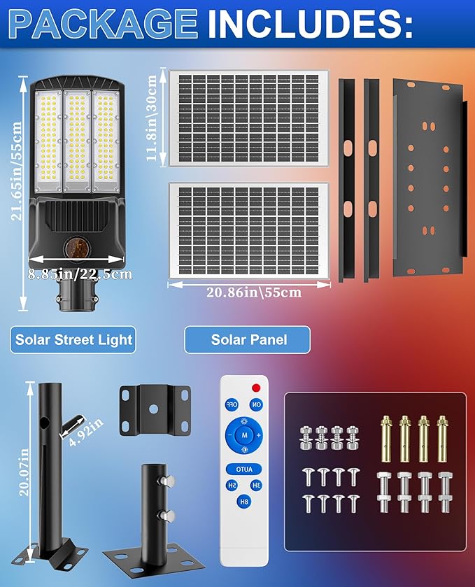 JAYNLT Y-6500W Solar Street Lights Outdoor, 650000LM 6500K High Powered