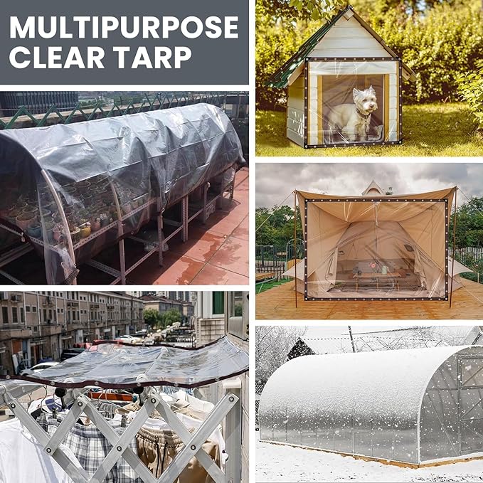 Clear tarp, tarp Waterproof, Outdoor tarps, for Outdoor Garden Cover, Covering Chicken coop, Porch, Tent, Camping Plant (8.2X9.8FT)