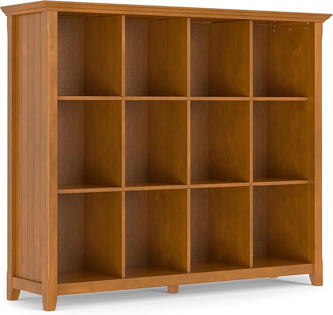 SIMPLIHOME Acadian Bookcase - 57 inch Tall 12-Cube Solid Wood Storage Display Unit in Light Golden Brown, Transitional Cube Organizer for Living Room or Office with Fixed Shelves and Tapered Legs