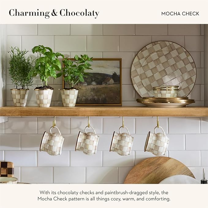 MACKENZIE-CHILDS Enamel Charger Plate, Charger Decoration Plate for Dinner Plates or Home Decor, 12 Inches, Brown-and-White Mocha Check