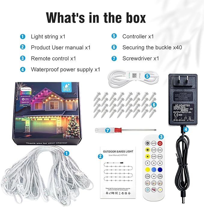 247FT 90LEDs Permanent Outdoor Lights, IP67 Waterproof, Easy Install Under Eave