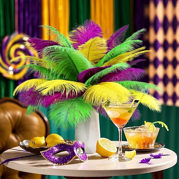 THARAHT Mix Colour Ostrich Feathers 24pcs Natural Bulk 10-12Inch 25cm-30cm for Wedding Party Centerpieces Easter Gatsbi and Home Decoration Feathers