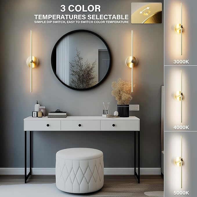 ZAGO 24 Inch LED Indoor Linear Wall Sconces Set of Two, 3CCT Switchable