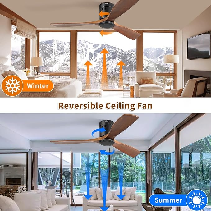 Sofucor Ceiling Fan No Light, 52 Inch Flush Mount Ceiling Fan