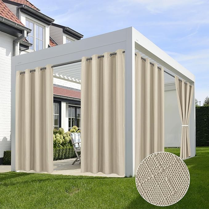 HolidayIdeas 4 Panels Outdoor Curtains for Patio Waterproof-Cream Outside Linen Weatherproof Privacy Curtains 54"x84"-Outside/Indoor Curtains Weighted for Living Room, Pergola, Porch, Cabana, Gazebo