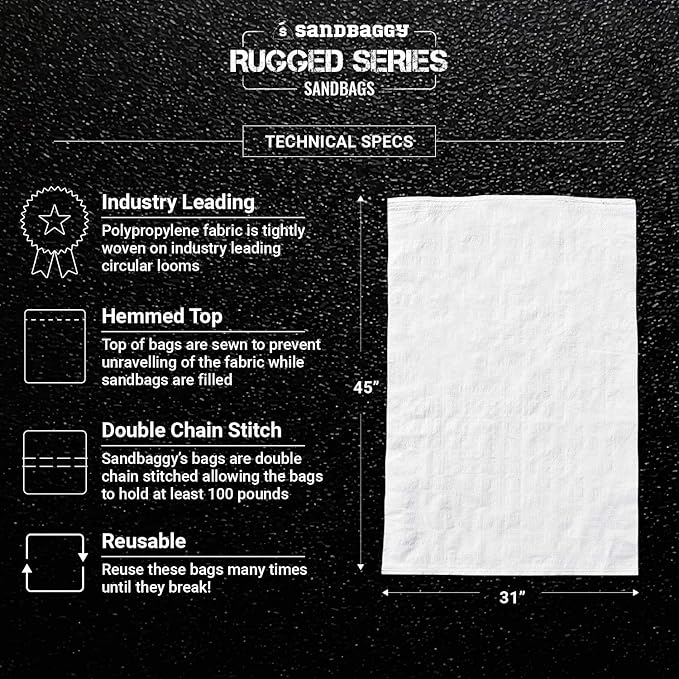 Sandbaggy Large Sandbags - Size: 31" x 45" - Thick Heavy Duty Contractor Bags, Heavy Duty Garbage Bags, Dumpster Bag, Construction Trash Bags, Contractor Bags 6 mil (1000)