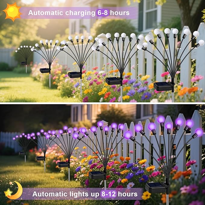 Solar Garden Lights 16 LEDs, 2 Pack 8 Heads, Outdoor Waterproof, Swaying