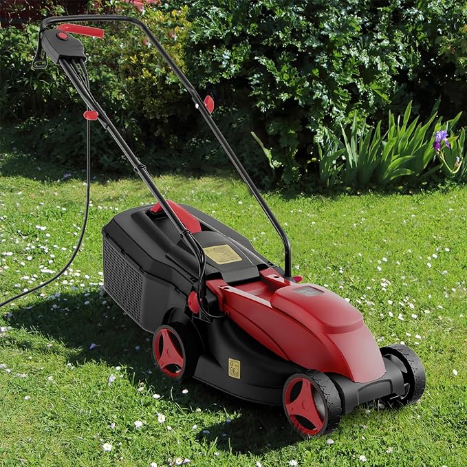 Goplus Electric Lawn Mower, Versatile Corded Lawn Mower with Grass Collection Box, 10 AMP Motor, 13" Cutting Deck, 3 Adjustable Cutting Positions, Walk-Behind Small Lawnmower for Garden Farm Yard