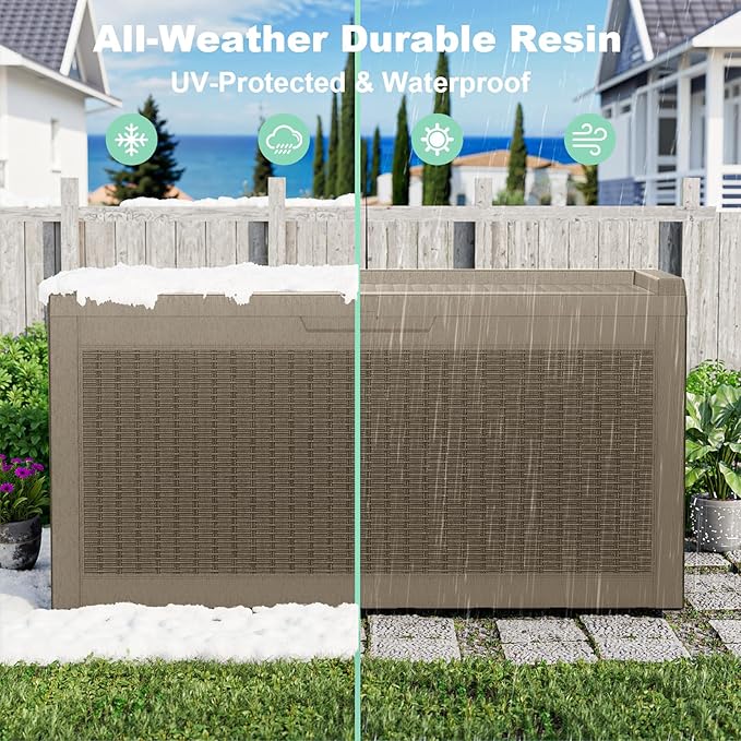 60 Gallon Deck Box,Resin Outdoor Storage Box with Lockable for Patio Furniture, Pool Accessories, Garden Tools, Waterproof Outside Storage Box, Grey Pattern
