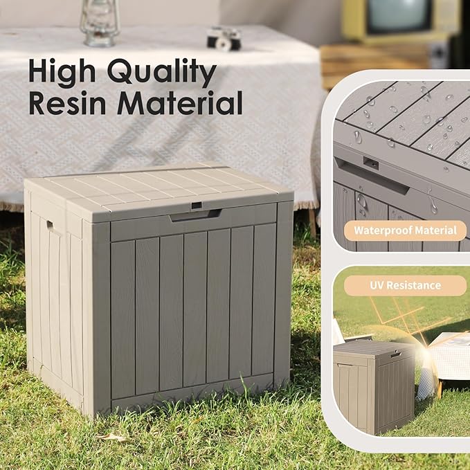 30 GallonOutdoor Storage Box,Resin Deck Boxes Waterproof, IndoorOutdoor Bin for Package Delivery, Patio Cushions, Gardening Tools, Lockable, UV Resistant