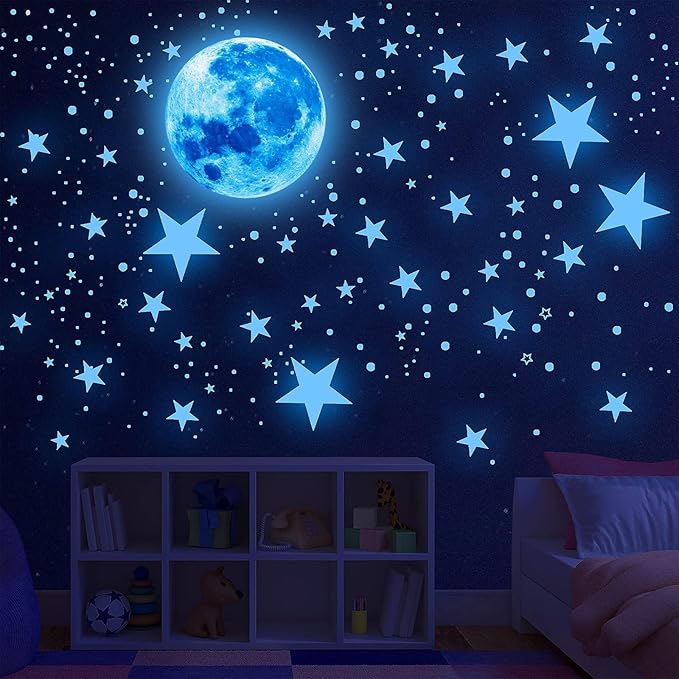 Glow in The Dark Stars,Glowing Stars and Moon Wall Decals, 1088 Pcs Ceiling Stars Glow in The Dark Kids Room Wall Decor, Perfect for Kids Nursery Bedroom Living Room