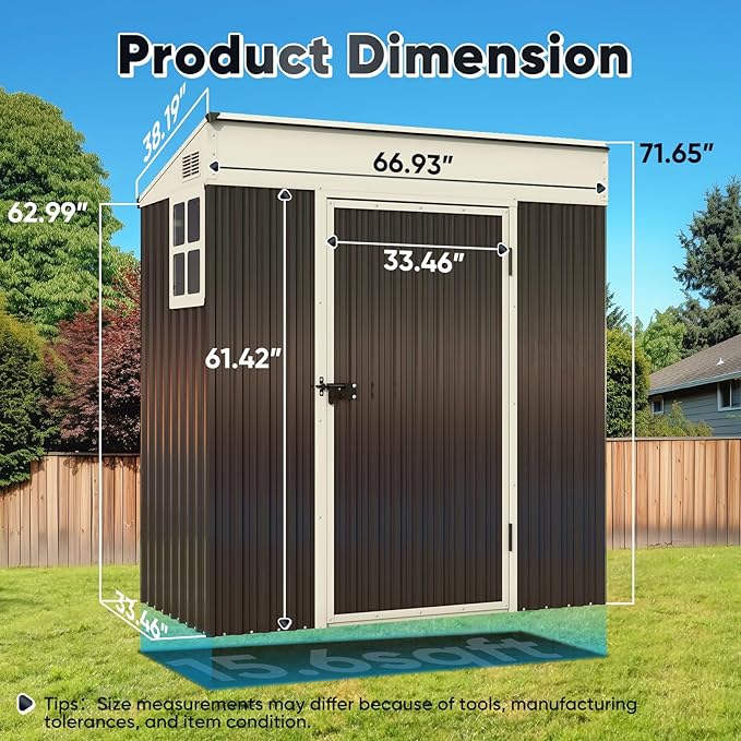 Quictent 5X3 FT Heavy Duty Outdoor Metal Storage Shed,Lockable Garden Shed with Rotating Roof, Waterproof Shed for Bike Storage, Tool Storage, Temporary Storage,Dark Gray(5.5X2.8 FT Base, No Floor)