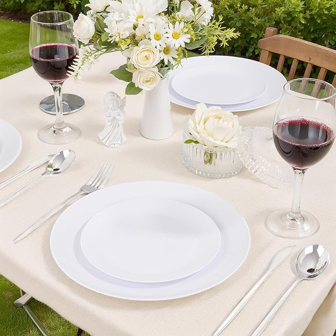 bUCLA 200PCS White Plastic Plates - Heavy Duty White Disposable Include 100 Dinner 10inch & 100 Dessert 7inch Plates, Ideal for Wedding&Party