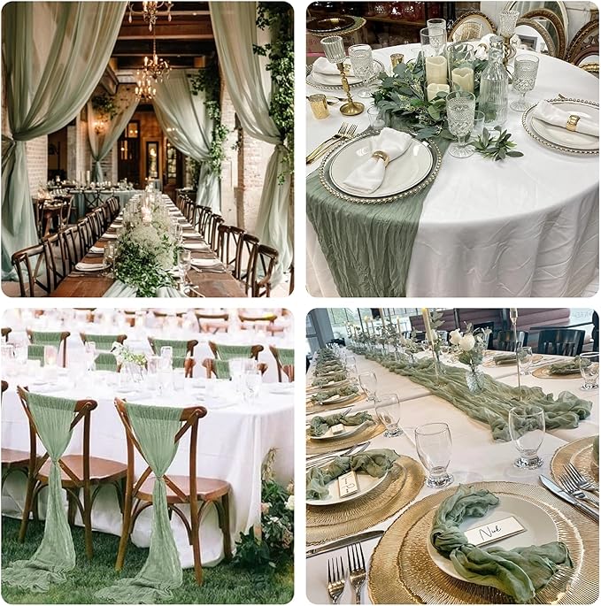 Sioloc 10 Pack Sage Green Cheesecloth Table Runner Fall Autumn Decor for Home 10ft Table Cloth for Tea Wedding Birthday Party Baby Bridal Shower Halloween Thanksgiving