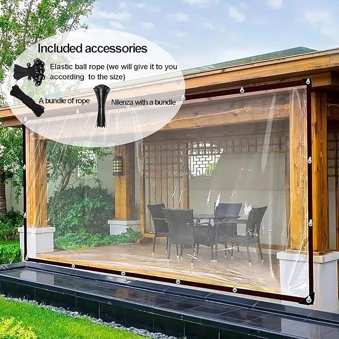 Clear Tarps 11x31FT Heavy Duty Waterproof, Outdoor Tarp with Grommets, Outdoor Garden Rainproof Covering for Chicken Coops, Patio, Porch and Outdoor Greenhouse Plant Cover
