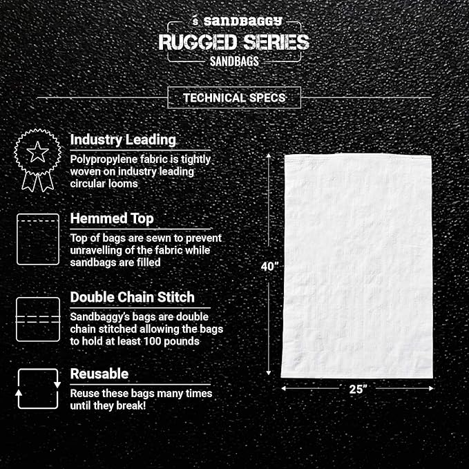 Sandbaggy Large Sandbags - Size: 25" x 40" - Thick Heavy Duty Contractor Bags, Heavy Duty Garbage Bags, Dumpster Bag, Construction Trash Bags, 6 mil (50 Bags)