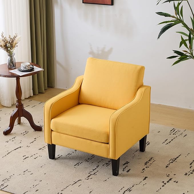 VINGLI Accent Chairs Set of 2 Living Room Chairs Yellow Reading Chair for Bedroom Scooped Arm Chair Mid Century Modern Accent Chairs Upholstered Comfy Chair for Apartment, Waiting Room