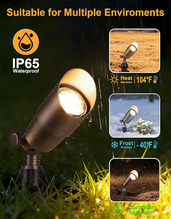 PARTPHONER Solid Brass Low Voltage Landscape Lighting, Wired 12V LED Landscape