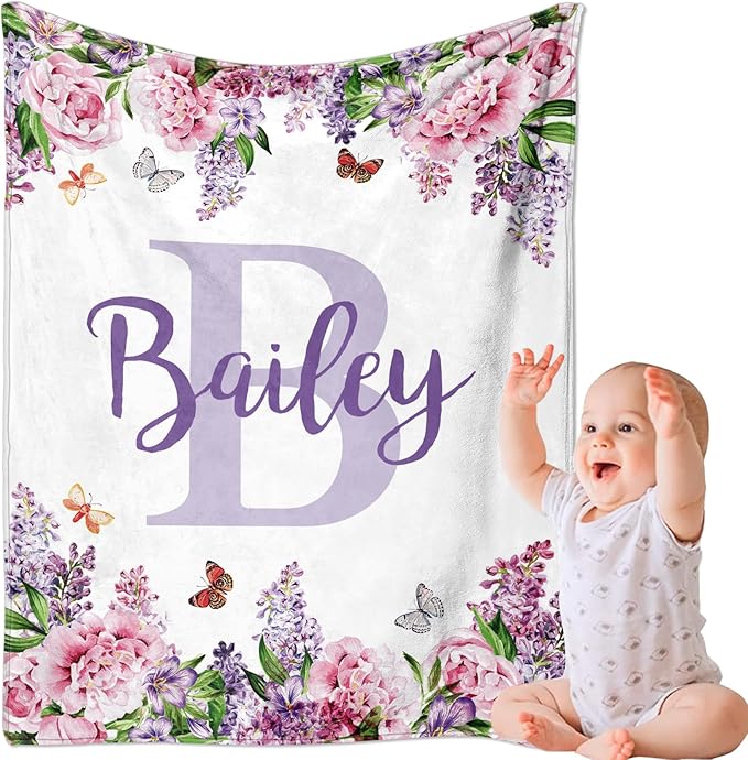 Ships Next Day, Personalized Baby Blankets, Custom Baby Blanket with Name for Girls,Gift for Chrismas Birthday Memorial Day, Customized Flannel Blanket for Kids Adults 40"X50"