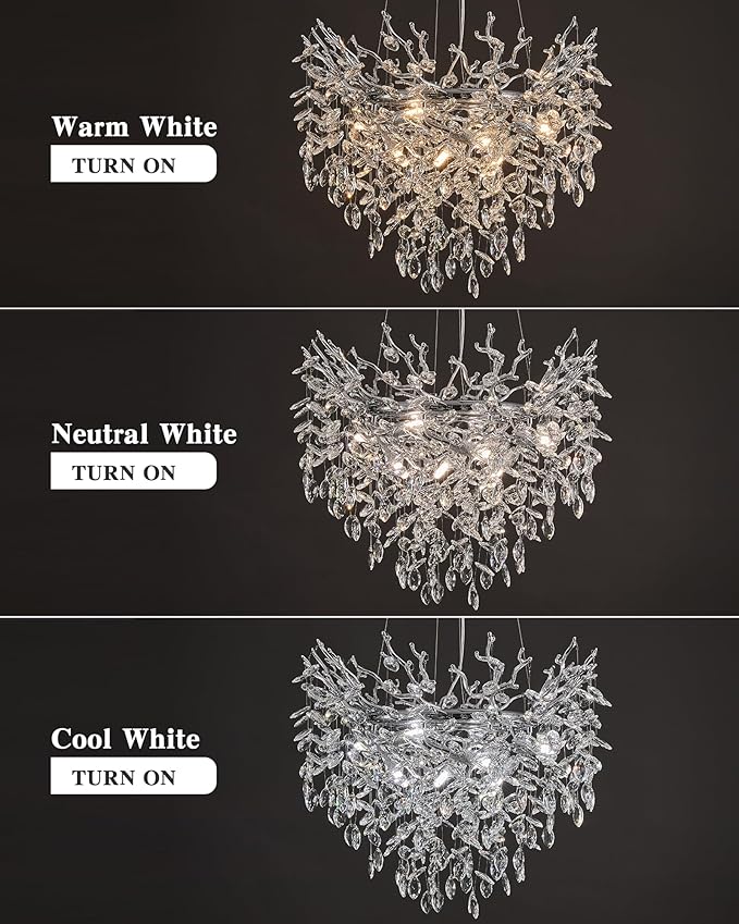Modern Crystal Chandelier for Dining Room, 23.62" Chrome Tree Branch Chandeliers