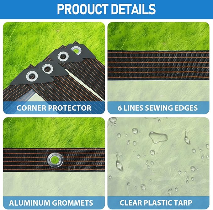 Clear Tarp, 4×6FT Plastic Tarps Heavy Duty Waterproof with Grommets, Rain Cover for Patio, Porch, Greenhouse, Garden, Chicken Coop Outside