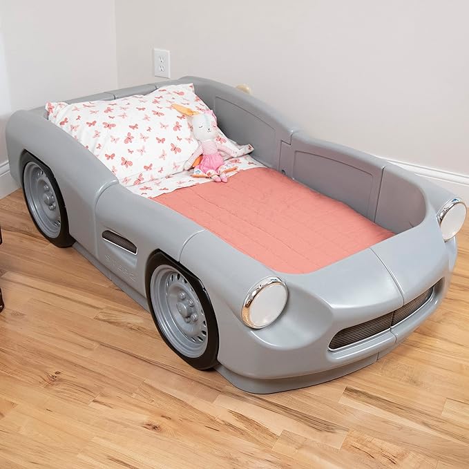 Step2 Roadster Toddler-to-Twin Bed, Transition Race Car Bed for Boys & Girls, Adjustable, Made of Durable Plastic, For Toddlers 3+ Years Old, Gray