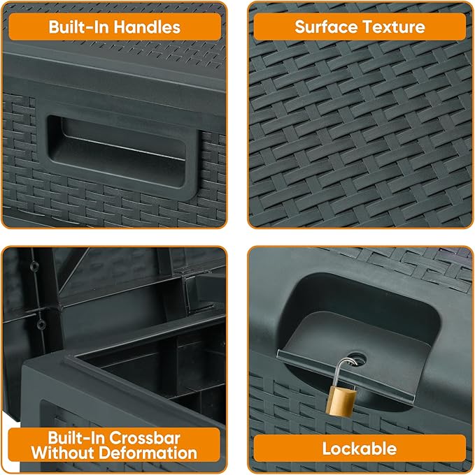 125 Gallon Resin Deck Box, Weatherproof Outdoor Storage Box for Patio, Garden, Pool, and Yard, Lockable Waterproof Bin for Tools, Cushions, and Accessories, Grey